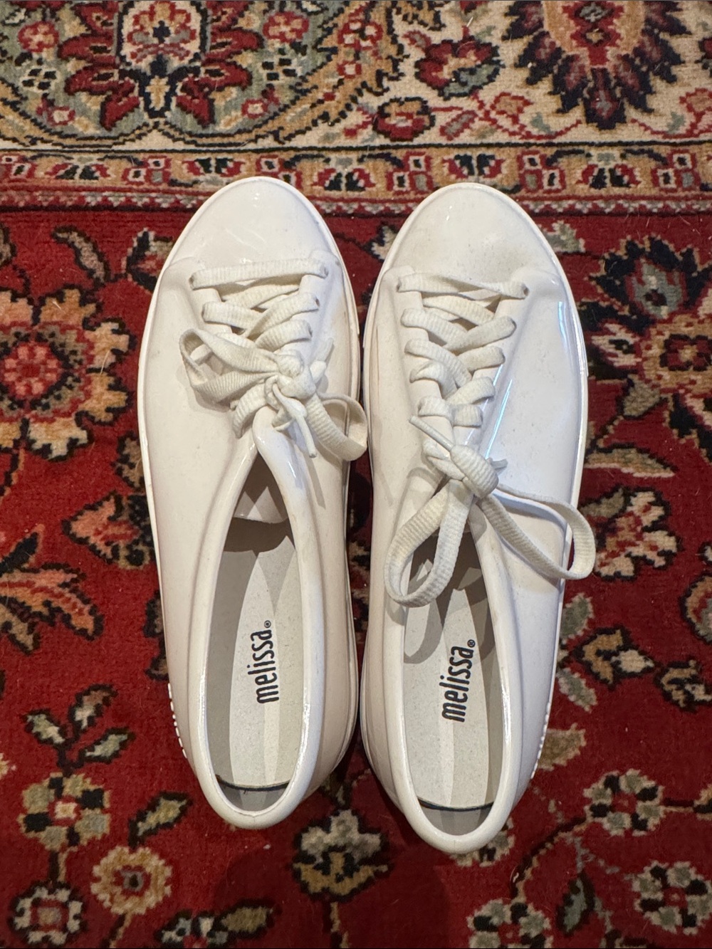 Melissa White Glossy Lace-Up Women's Sneakers